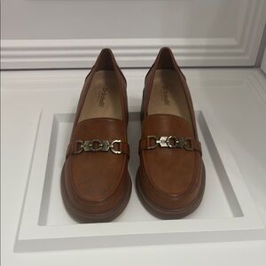 Dr. Scholl's Brown Leather Loafers with Metal Detail